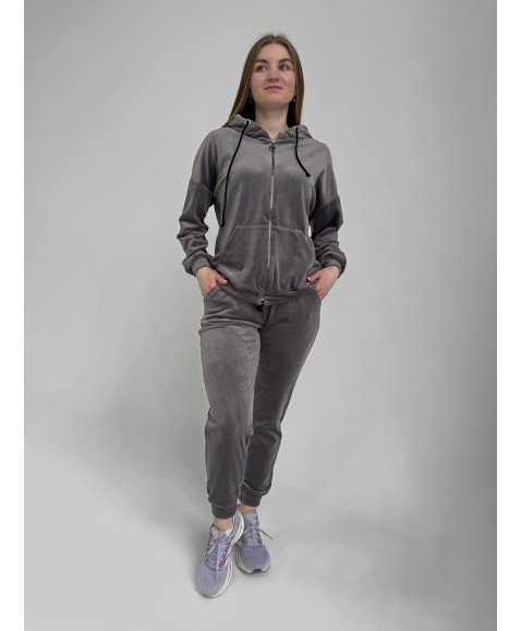 Костюм-двійка велюровий з капюшоном темно-сірого кольору